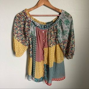 Zara Patchwork Off Shoulder Sheer Top Size Small